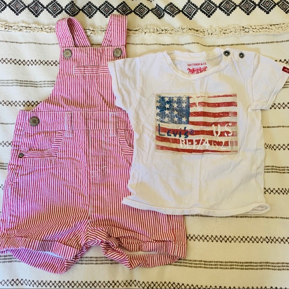 3-6m Levis tee + Zara overalls
